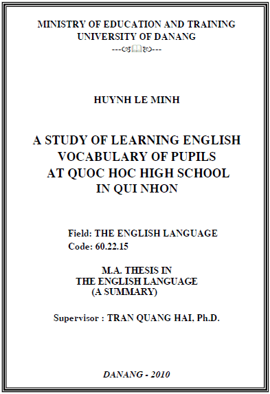 a study of learning english vocabulary of pupils at quoc hoc high school in qui nhon