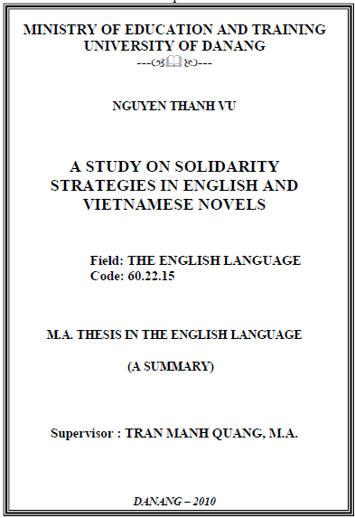 a study on solidarity strategies in english and vietnamese novels