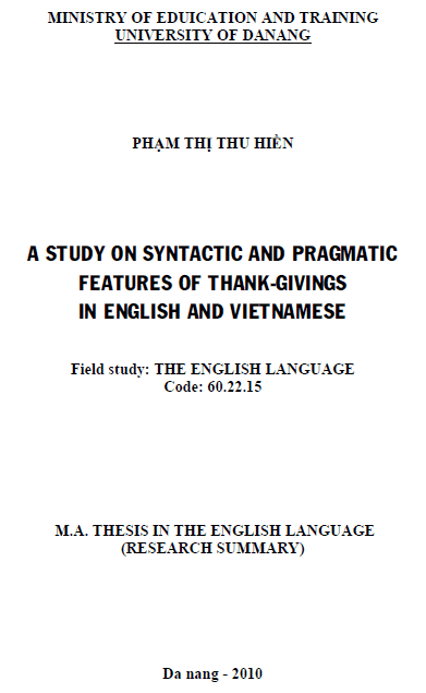 a study on syntactic and pragmatic features of thank givings in english and vietnamese