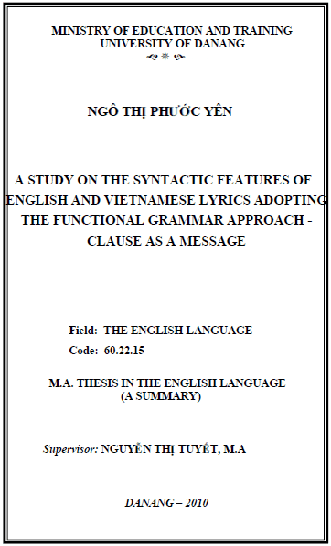 a study on the syntactic features of english and vietnamese lyrics adopting the functional grammar approach clause as a message