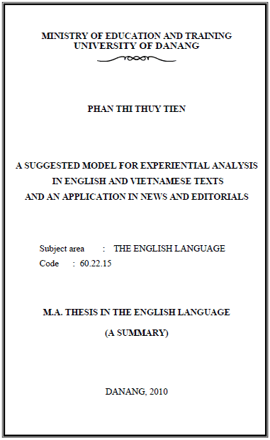 a suggested model for experiential analysis in english and vietnamese texts and an application in news and editorials