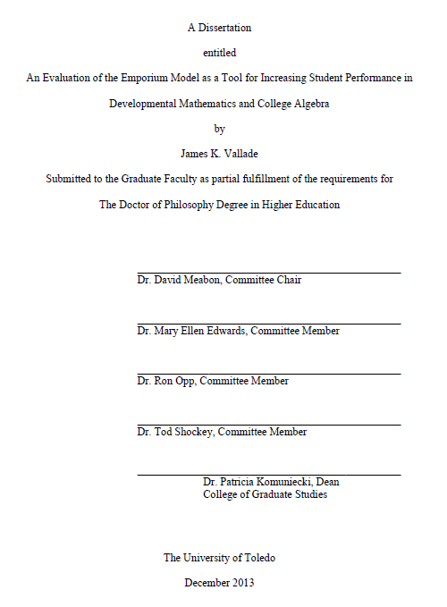 an evaluation of the emporium model as a tool for increasing student performance in developmental mathematics and college algebra
