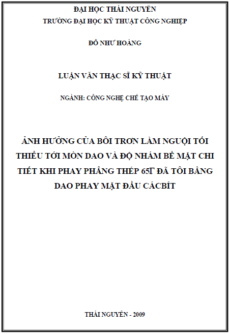 anh huong cua boi tron lam nguoi toi thieu toi mon dao va do nham be mat chi tiet khi phay phang thep 65t da toi bang dao phay mat dau cacbit