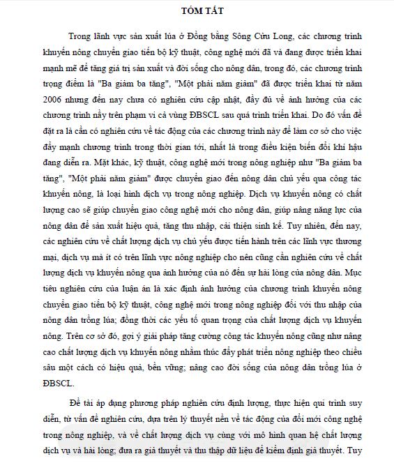 anh huong cua cac chuong trinh khuyen nong chuyen giao ung dung ky thuat nong nghiep doi voi thu nhap cua nong dan trong lua o dong bang song cuu long