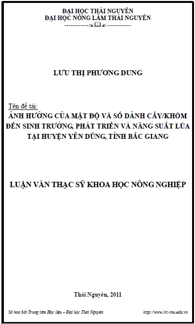 anh huong cua mat do va so danh cay khom den sinh truong phat trien va nang suat lua tai huyen yen dung tinh bac giang