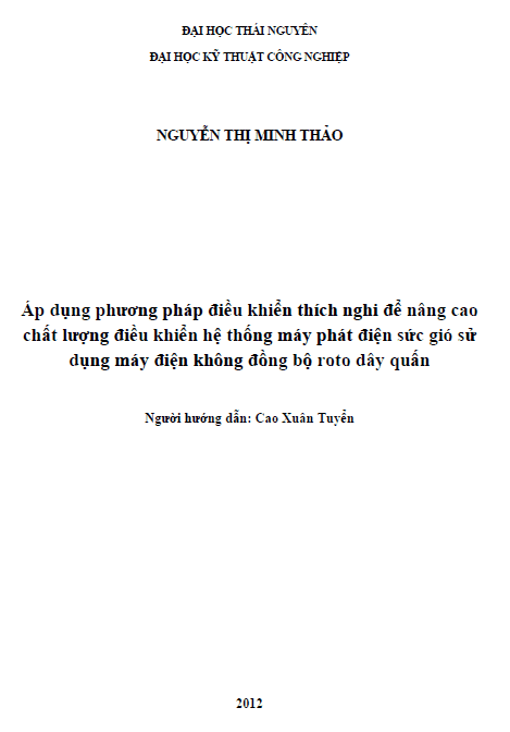 ap dung phuong phap dieu khien thich nghi de nang cao chat luong dieu khien he thong may phat dien suc gio su dung may dien khong dong bo roto day quan