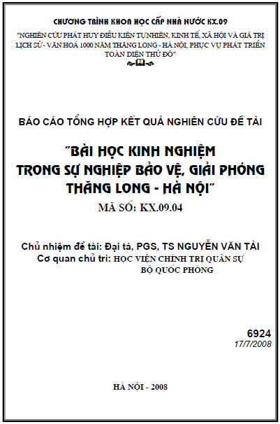 bai hoc kinh nghiem trong su nghiep bao ve giai phong thang long ha noi