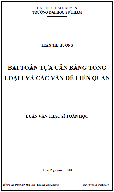 bai toan tua can bang tong loai i va cac van de lien quan