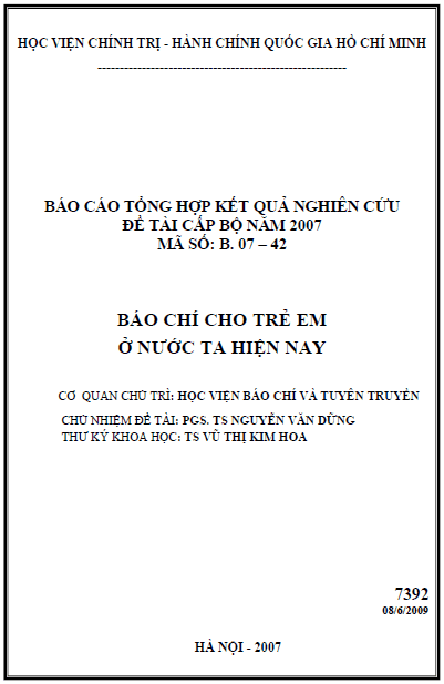 Báo chí cho trẻ em ở nước ta hiện nay 1 bao chi cho tre em o nuoc ta hien nay