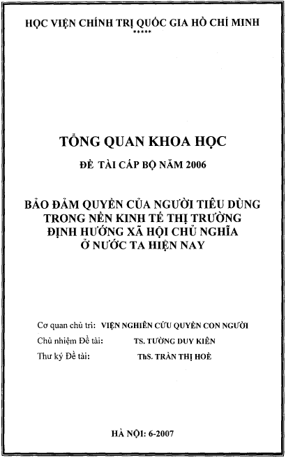 bao dam quyen cua nguoi tieu dung trong nen kinh te thi truong dinh huong xa hoi chu nghia o nuoc ta hien nay