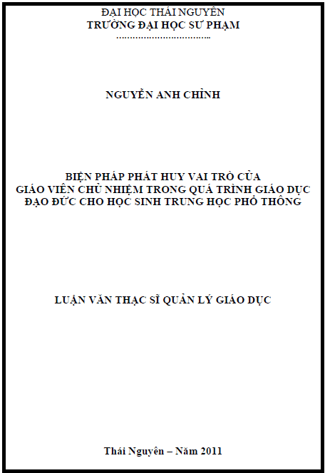 bien phap phat huy vai tro cua giao vien chu nhiem trong qua trinh giao duc dao duc cho hoc sinh trung hoc pho thong