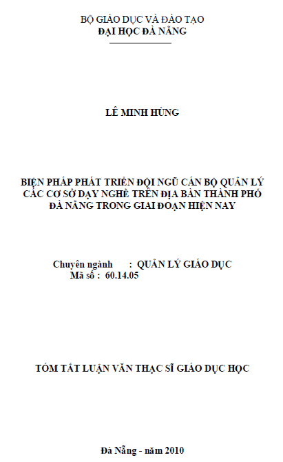 bien phap phat trien doi ngu can bo quan ly cac co so day nghe tren dia ban thanh pho da nang trong giai doan hien nay