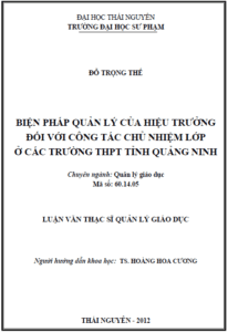 bien phap quan ly cua hieu truong doi voi cong tac chu nhiem lop trong cac truong thpt tinh quang ninh