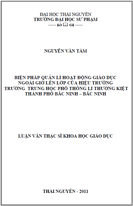 bien phap quan ly hoat dong giao duc ngoai gio len lop cua hieu truong truong trung hoc pho thong li thuong kiet thanh pho bac ninh tinh bac ninh