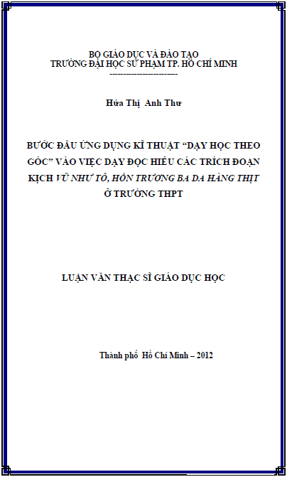 buoc dau ung dung ki thuat day hoc theo goc vao viec day doc hieu cac trich doan kich vu nhu to hon truong ba da hang thit o truong thpt