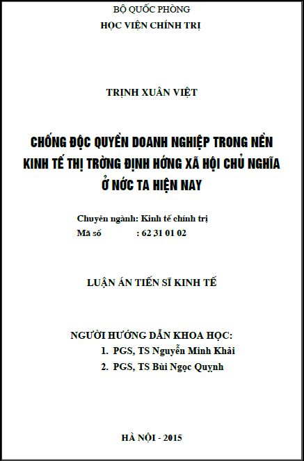 chong doc quyen doanh nghiep trong nen kinh te thi truong dinh huong xa hoi chu nghia o nuoc ta hien nay