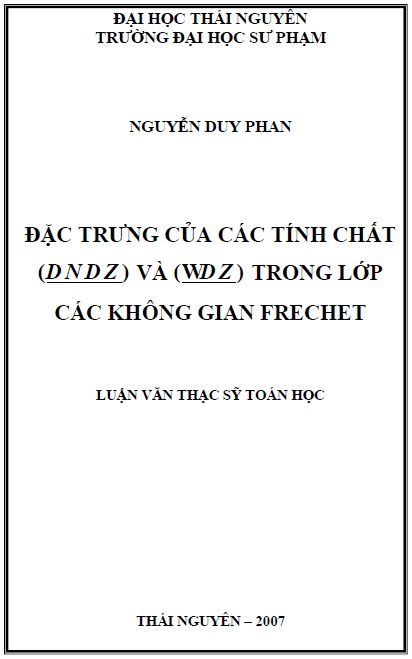 dac trung cua cac tinh chat dndz wdz lop cac khong gian frechet