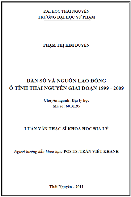 dan so va nguon lao dong o tinh thai nguyen giai doan 1999 2009
