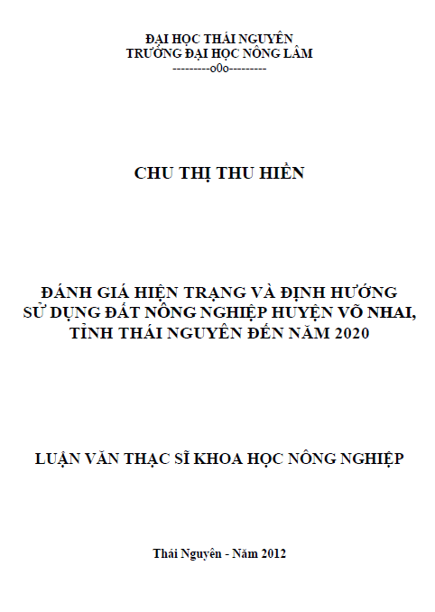 danh gia hien trang va dinh huong su dung dat nong nghiep huyen vo nhai tinh thai nguyen den nam 2020