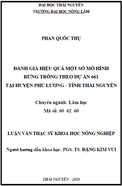 danh gia hieu qua mot so mo hinh rung trong theo du 661 tai huyen phu luong tinh thai nguyen