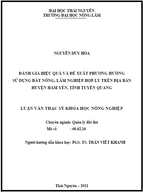 danh gia hieu qua su dung dat va de xuat huong su dung dat nong lam nghiep hop ly tren dia ban huyen ham yen tinh tuyen quang