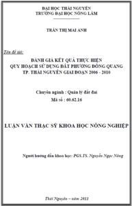 danh gia ket qua thuc hien quy hoach su dung dat phuong dong quang thanh pho thai nguyen giai doan 2006 2010