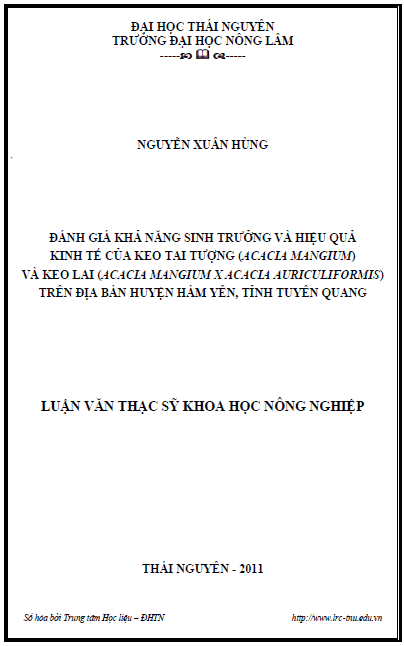 danh gia kha nang sinh truong va hieu qua kinh te cua loai cay keo tai tuong acacia mangium va keo lai acacia mangium x acacia auriculiformis tren dia ban huyen ham yen tinh tuyen quang