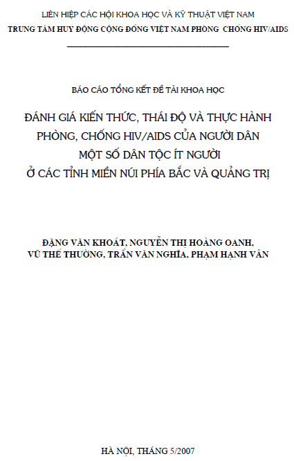 danh gia kien thuc thai do thuc hanh phong chong hiv aids cua nguoi dan mot so dan toc it nguoi o cac tinh mien nui phia bac va quang tri