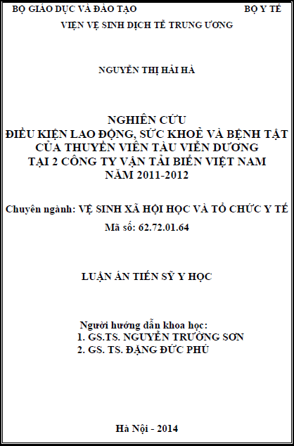 danh gia tac dong cua dieu kien lao dong den suc khoe va co cau benh tat cua thuyen vien lam viec tren tau vien duong viet nam