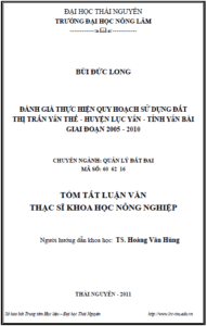 danh gia thuc hien quy hoach su dung dat thi tran yen the huyen luc yen tinh yen bai giai doan 2005 2010