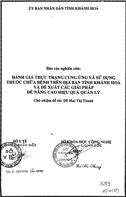 danh gia thuc trang cung ung va su dung thuoc chua benh tren dia ban tinh khanh hoa va de xuat cac giai phap de nang cao hieu qua quan ly