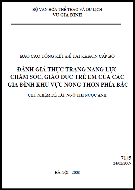 danh gia thuc trang nang luc cham soc giao duc tre em cua cac gia dinh khu vuc nong thon phia bac