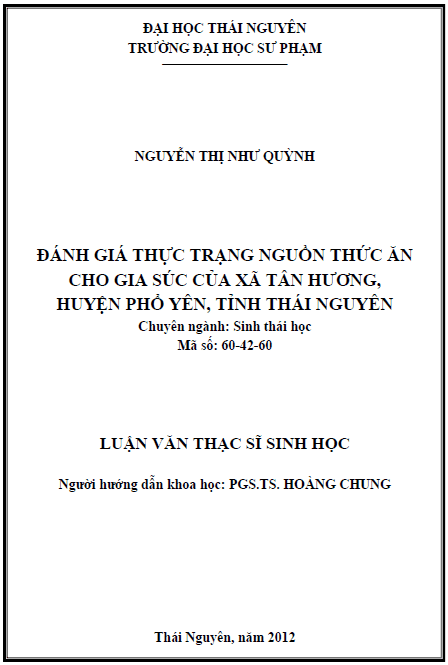 danh gia thuc trang nguon thuc an cho gia suc cua xa tan huong huyen pho yen tinh thai nguyen