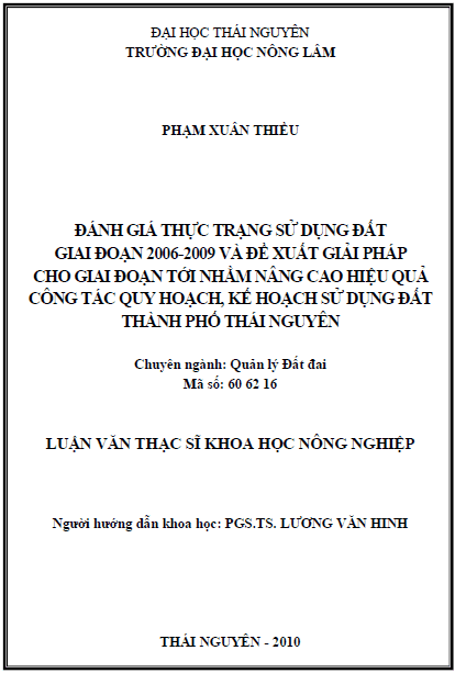 danh gia thuc trang su dung dat giai doan 2006 2009 va de xuat giai phap cho giai doan toi nham nang cao hieu qua cong tac quy hoach su dung dat thanh pho thai nguyen