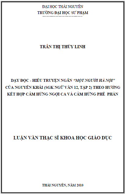 day doc hieu truyen ngan mot nguoi ha noi cua nguyen khai sgk ngu van 12 tap 2 theo huong ket hop cam hung ngoi ca va cam hung phe phan