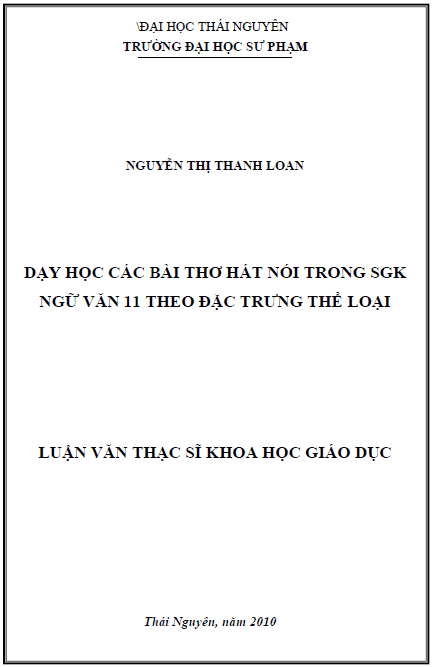 day hoc cac bai tho hat noi trong sach giao khoa ngu van 11 theo dac trung the loai