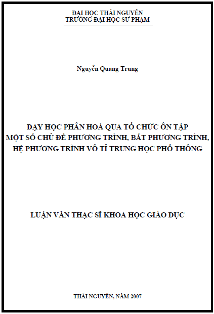 day hoc phan hoa qua to chuc on tap mot so chu de phuong trinh bat phuong trinh he phuong trinh vo ti thpt