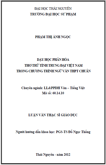 day hoc phan hoa tho tru tinh trung dai viet nam trong chuong trinh ngu van thpt chuan