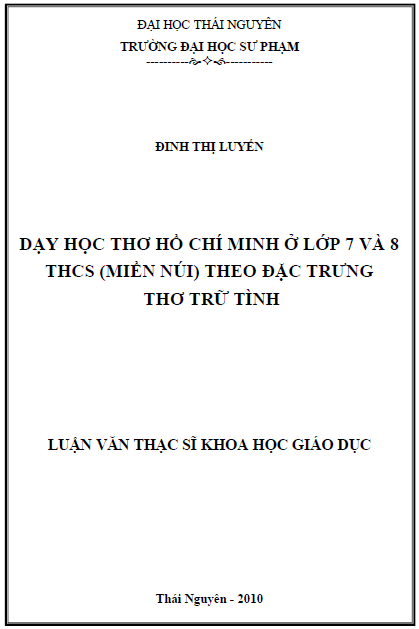 day hoc tho ho chi minh o lop 7 va 8 trung hoc co so mien nui theo dac trung tho tru tinh