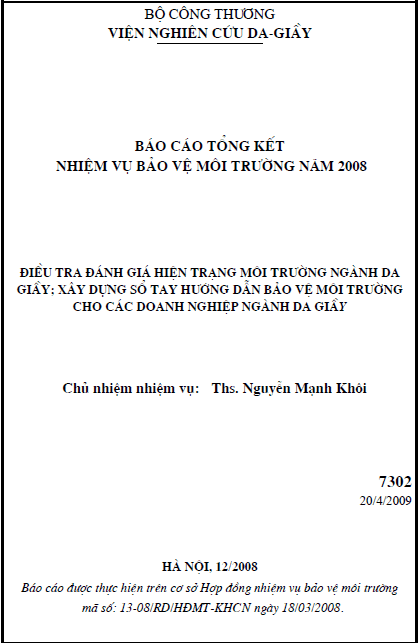 dieu tra danh gia hien trang moi truong nganh da giay xay dung so tay huong dan bao ve moi truong cho cac doanh nghiep nganh da giay