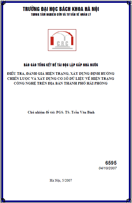 dieu tra danh gia hien trang xay dung dinh huong chien luoc va xay dung co so du lieu ve hien trang cong nghe tren dia ban thanh pho hai phong