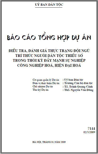 dieu tra danh gia thuc trang doi ngu tri thuc nguoi dan toc thieu so trong thoi ky day manh su nghiep cong nghiep hoa hien dai hoa