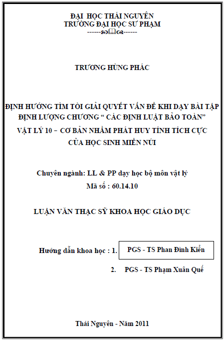 dinh huong tim toi giai quyet van de khi day bai tap chuong cac dinh luat bao toan vat ly 10 co ban nham phat huy tinh tich cuc hoat dong hoc tap cua hoc sinh mien nui