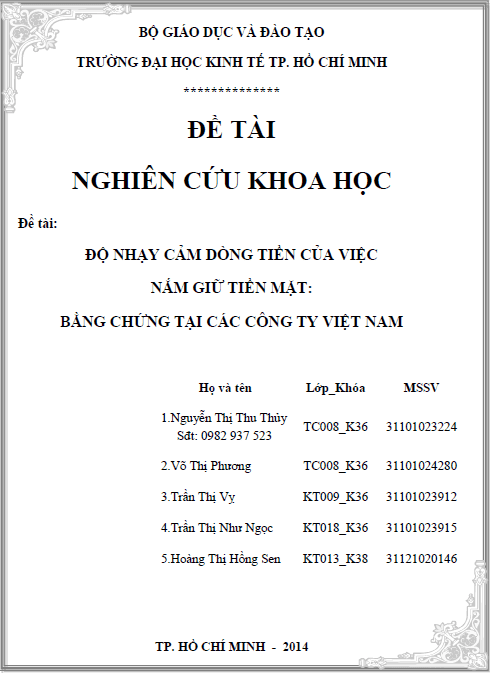 Độ nhạy cảm dòng tiền của việc nắm giữ tiền mặt bằng chứng tại các công ty Việt Nam 1 do nhay cam dong tien cua viec nam giu tien mat bang chung tai cac cong ty viet nam