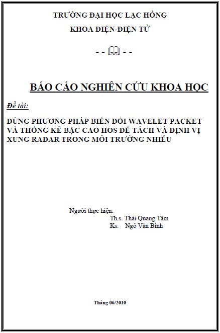 dung phuong phap bien doi wavelet packet va thong ke bac cao hos de tach va dinh vi xung radar trong moi truong nhieu