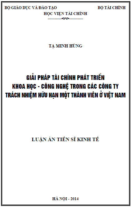 giai phap tai chinh phat trien khoa hoc cong nghe trong cac cong ty trach nhiem huu han mot thanh vien o viet nam