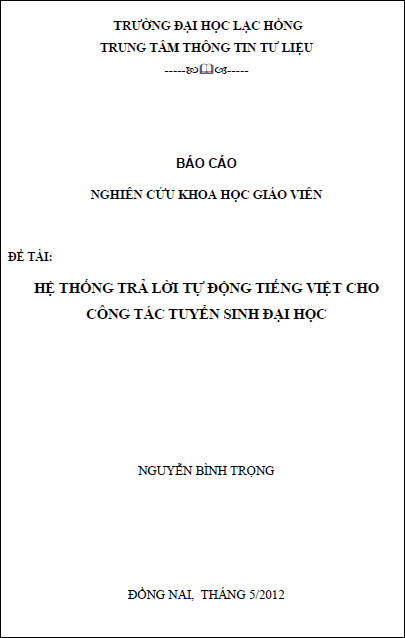 he thong tra loi tu dong tieng viet cho cong tac tuyen sinh dai hoc