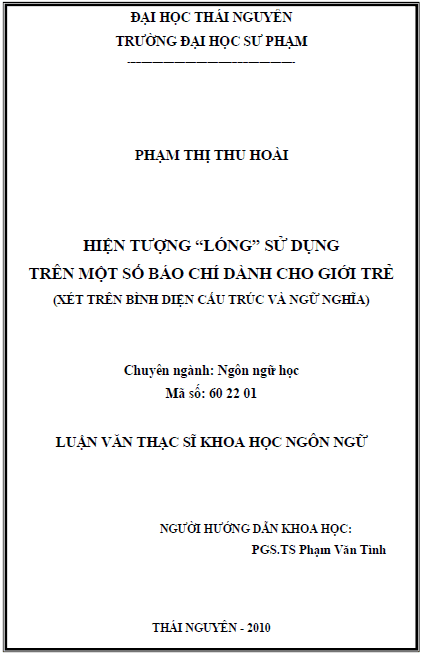 hien tuong long su dung tren mot so bao chi danh cho gioi tre xet tren binh dien cau truc va ngu nghia