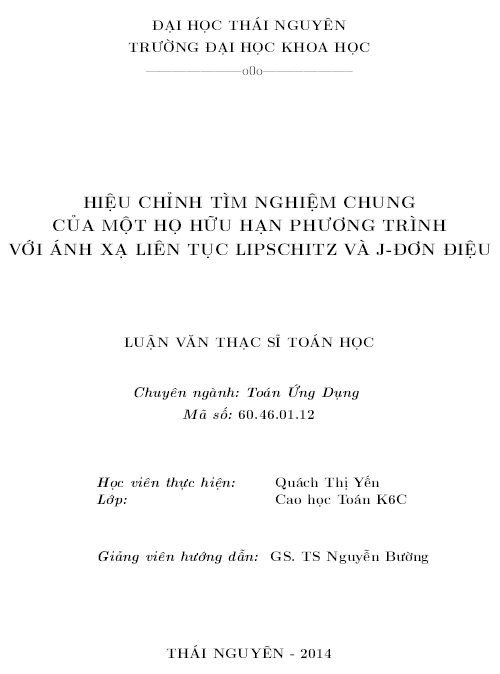 hieu chinh tim nghiem chung cua mot ho huu han phuong trinh voi anh xa lien tuc lipschitz va j don dieu