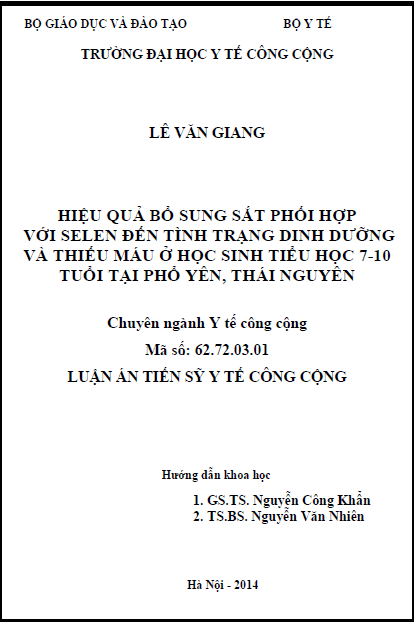hieu qua bo sung sat phoi hop voi selen den tinh trang dinh duong va thieu mau o hoc sinh tieu hoc 7 10 tuoi tai pho yen thai nguyen
